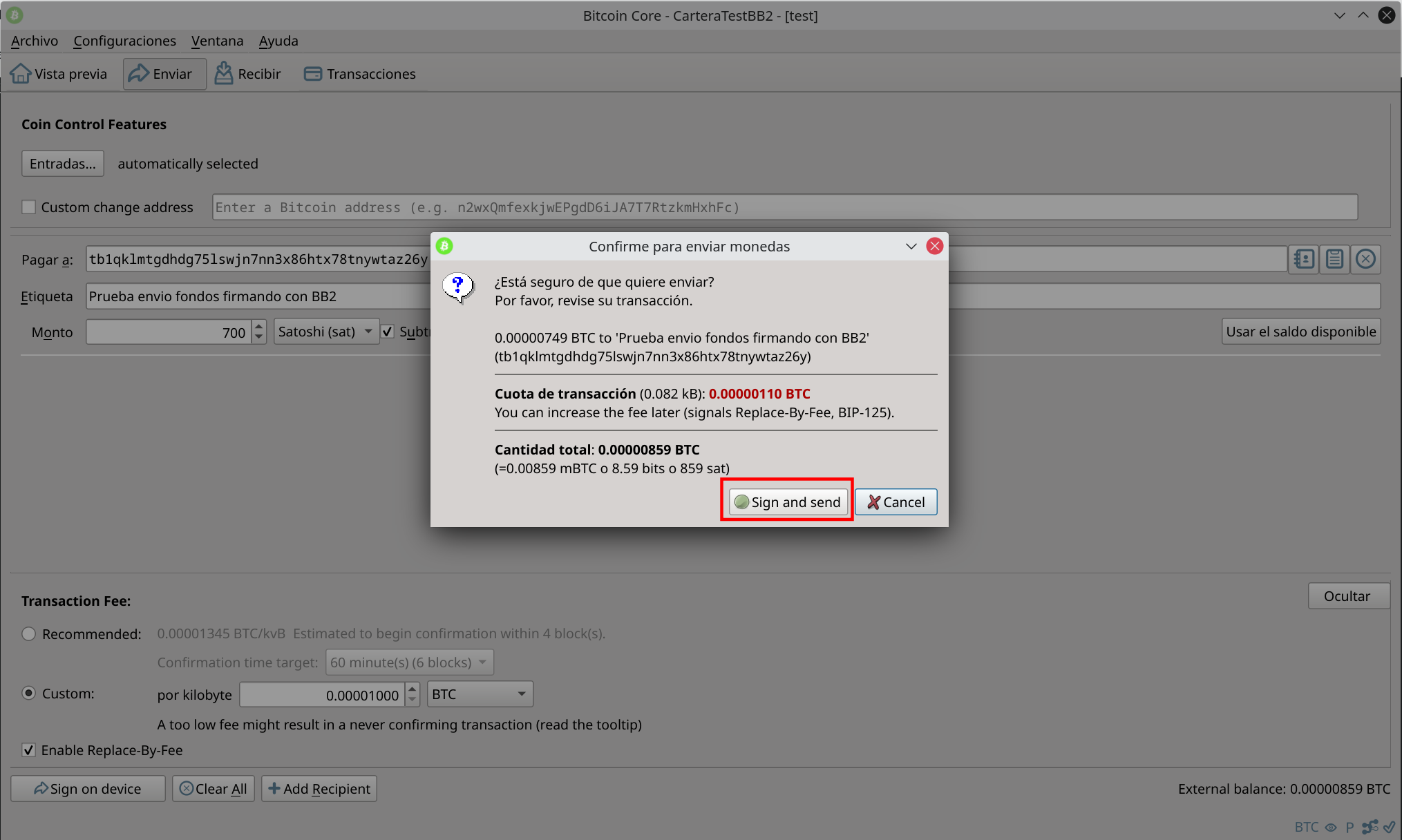 Firma de transacciones en Bitcoin Core con hardware wallet